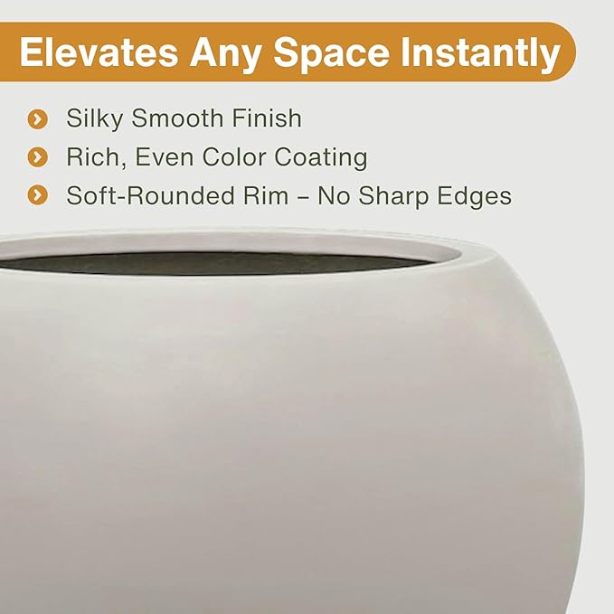 9.7" H x 12" D Globo Fiberstone Round Planter - Christmas Tree Planter, Smooth Finishes, Weather Resistant for Indoor & Outdoor Use, Included 2 Extra Coco Mats (Taupe, 7.8" Pot Opening)
