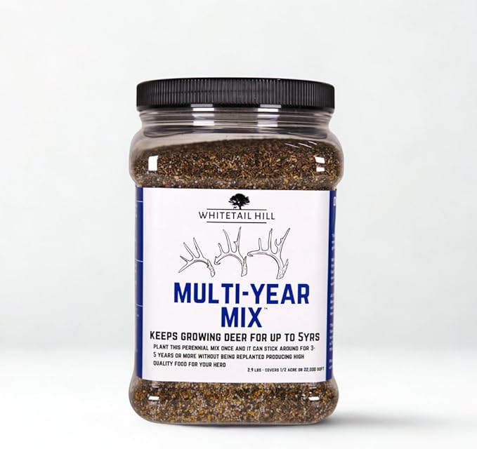 Whitetail Hill Multi-Year Mix Food Plot Seed Mix, 1/4 Acre or 2 Acres, Perennial Mix, Deer Food for 3-5 Years, Low Mainenance Food Plot, Clovers and Chicory
