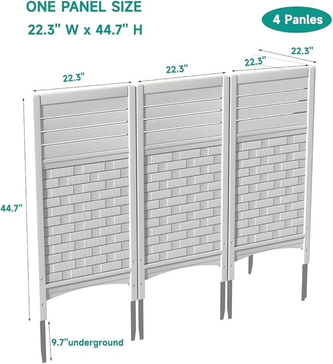 KINYING Air Conditioner Fence Privacy Screen,4 Panels Pool Equipment Trash Can Enclosure Screen for Outdoor,Resin Fence Panels Kit,45" (H) x 22" (W) Per Panel, White