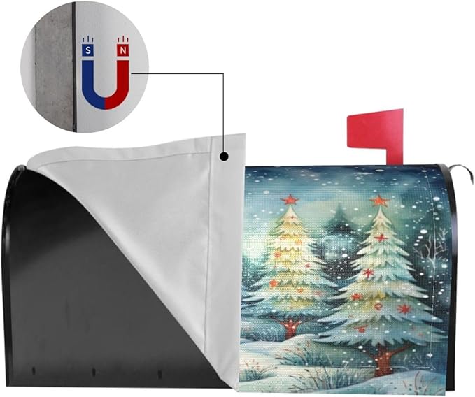 DADABULIU Mailbox Covers Christmas Tree Watercolor Winter Forest Christmas Tree Watercolor Winter Forest Magnetic Letter Post Box Cover Standard Size 21 x 18 Inch Garden Yard Home Decorative
