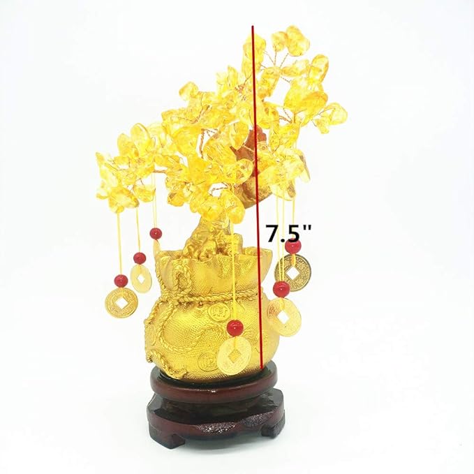 Feng Shui Citrine Quartz Crystal Money Tree Bonsai Style Decoration for Luck and Wealth (Purse)