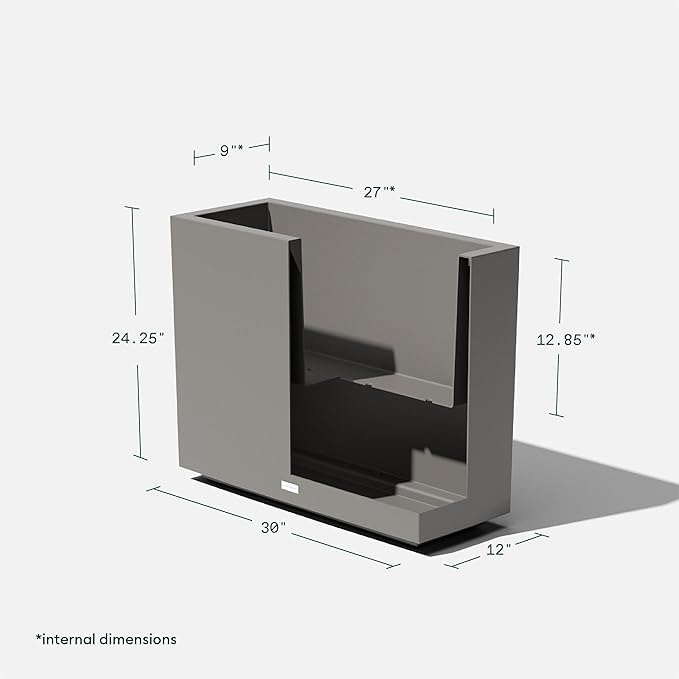 Veradek Block Series Span Plastic Planter - Tall Rectangular Planter for Indoor or Outdoor Patio/Porch, Gray, 24.25 in Height, 12 in Width, 30 in Length