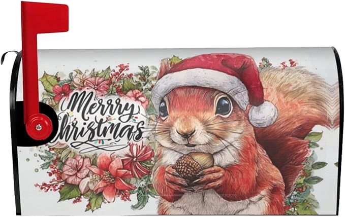 Christmas Squirrel Mailbox Covers Magnetic Letterbox Covers 21x18 Inch for Garden Outdoor Decoration