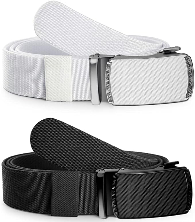 DOOPAI Belt Men, elastic golf belts for men, 2 Pack Nylon Ratchet Belt Mens Belts Casual, Adjustable Trim to Fit