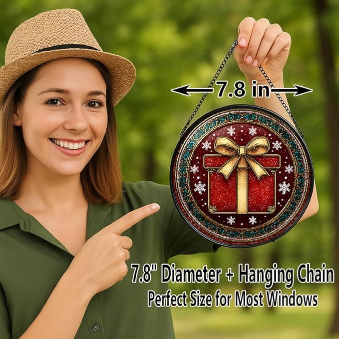 Stained Glass Window Hanging – 7.8 in Panel with Chain， Bathroom Front Door Living Room Garden Decor， Holiday Present for Mom Wife Lovers