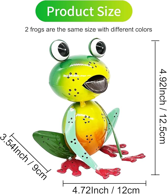 Metal Garden Decor for Outside Set of 2 Cute Small Frogs - OutdoorGarden Sculptures & Statues, Patio Lawn Backyard Fence Porch Decor, Metal Yard Art Ornaments, Garden Gifts for Mom Women Grandma