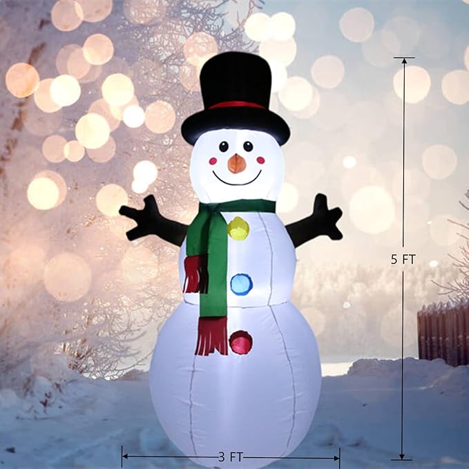 Christmas Decoration Outdoor 5 FT Inflatable Snowman, Christmas Blow Up Yard Decoration Built-in LED Lights
