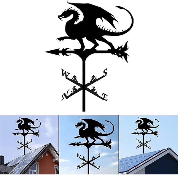 Metal Rooster Shape Weathervane, Roof Mount Weather Chicken Wind Vane Direction Indicator,Outdoor Scene Garden Chicken Weather Vane Ornament for for Shed Farmhouse Patio Decor(Dragon)