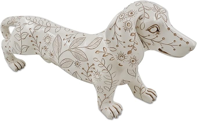 SIMON'S SHOP 11'' Dachshund Sculpture, White Wiener Dog Statue, Standing Puppy Figurines for Dog Lovers, Home Office Table Mantel Bookshelf Décor