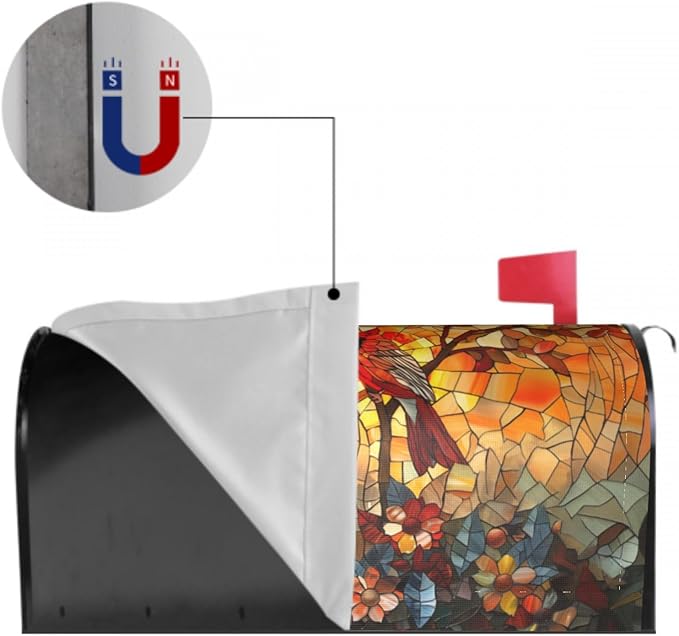 Giwawa Stained Glass Cardinal Birds Mailbox Covers Magnetic for Fall Mailbox Cover Autumn Mail Box Covers Standard Size 18 x 21 Thanksgiving Decorations Outdoor Welcome Mailbox Wrap