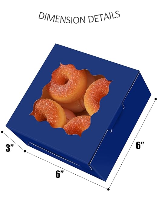 qiqee Navy Blue Cookie Boxes with Window 36packs 6x6x3 Navy Blue Bakery Box Pastry Box for Wedding Favor Birthday ＆ Party