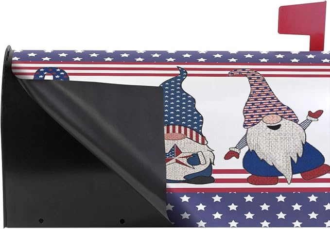 ALAZA Flag with Gnome Independence Day 4th of July Patriotic Magnetic Mailbox Cover MailWraps Garden Yard Home Decor for Outside Standard Size-18"x 20.8"