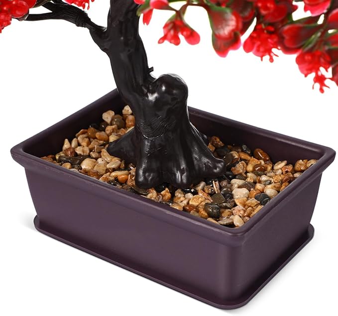 HANABASS Artificial Bonsai Tree Fake Blossom Faux Potted Plant Realistic Red Fake Plant for Indoor Outdoor Garden Home Office Decor Decor Wedding Centerpiece