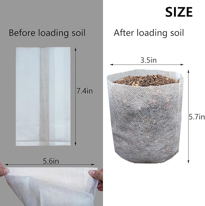 Belit Nursery Growing Bags, 200 Pcs Fabric Seedling Pots Non-Woven Pouch for Gardening Seed Plant Bag, Potato, Flower, Tomato Plant Starts (5.6" x 7.4 ")