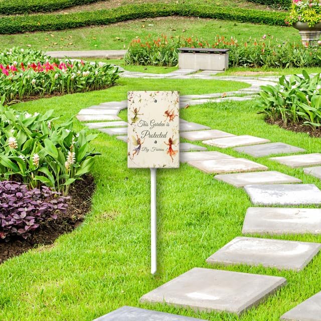 Uptell This Garden is Protected By Fairies Yard Signs with Stakes Aluminum Sign for House/Front Door Outdoor Decoration,Weather Resistant 8x12 Inch