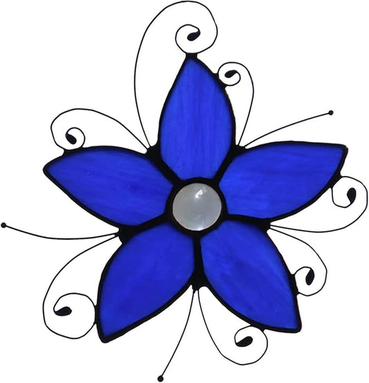 Forget-me-not Stained Glass Window Hangings, Forget Me Not Flower Suncatcher for Window,Stained Glass Flowers, Birthday Gifts for Women and Flower Lovers (Blue)