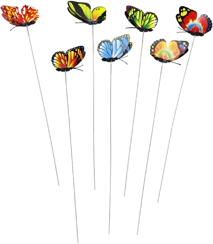 24pcs Butterfly Garden Posts - Colorful Metal Butterfly Decorations for Outdoor Gardens, courtyards, Flower beds, Indoor planters, Party Decorations - Waterproof Material