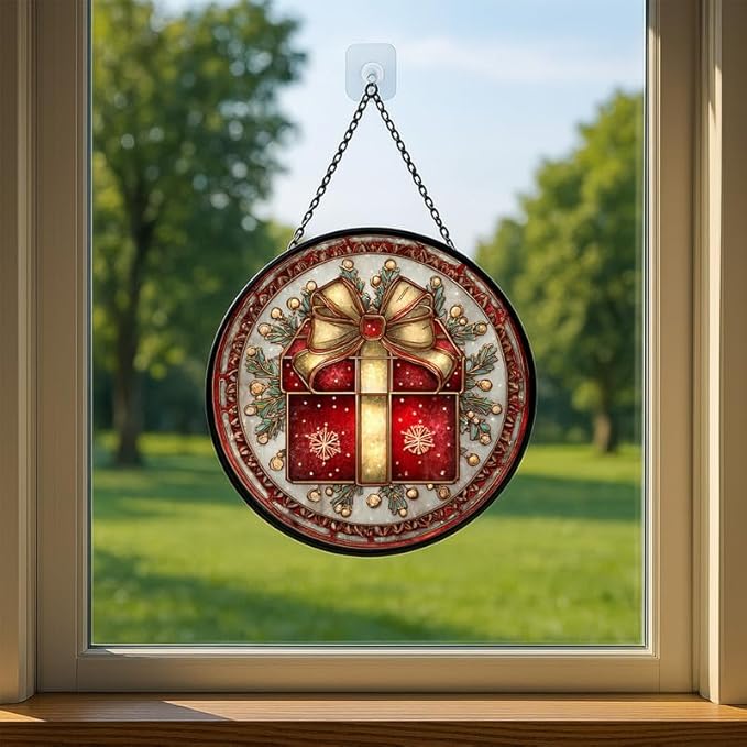 Stained Glass Window Hanging – 11.8 in Panel with Chain， Bathroom Front Door Living Room Garden Holiday Decor， Gift for Mom Wife Lovers