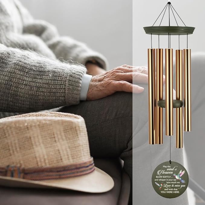 Sympathy Wind Chimes, Personalized Hummingbird Wind Chimes, 36inch Memorial Gifts for Loss of Loved Mom/Dad, Windchime in Loving Memory, Garden Decor Outside (Produced in USA)