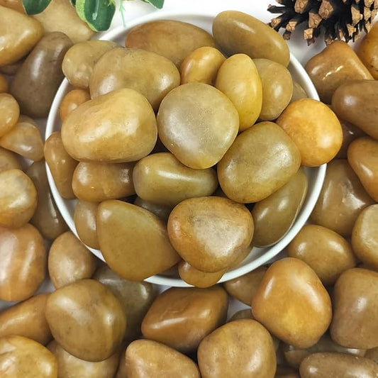 Rocks for Plant 5lbs, Yellow River Rocks 1-2 Inch Natural Pebbles for Indoor Plants, High Polished Decorative Stones Vase Filler Fish Tank Aquariums Landscaping Garden