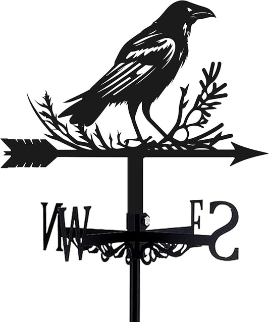 Crow Weathervane Metal Wind Vane Weathercock Garden Decoration Wind Direction Indicator Stake Roof Mount Ornament for Farmhouse Yard Outdoor