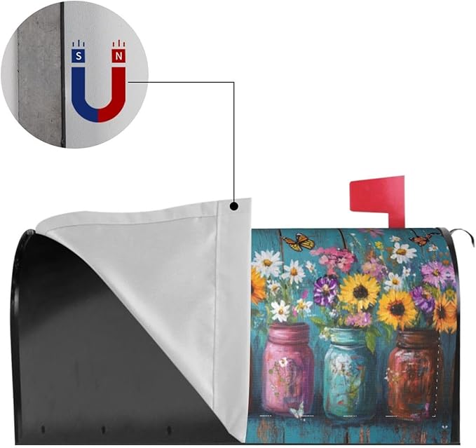 Flower Butterfly Mailbox Covers Magnetic Letterbox Covers 21x18 Inch for Garden Outdoor Decoration