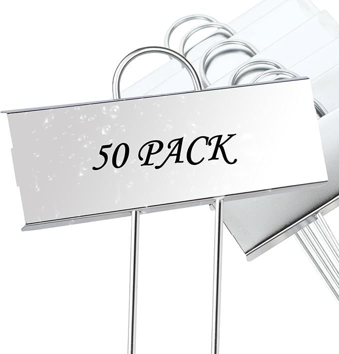FORUP Metal Plant Labels, 50 Pack Garden Label Markers, Weatherproof Garden Stake Tags, Reusable Planting Gardening Markers, Silver