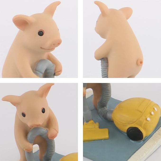 Pig Statue Mini Pig Figurine, Resin Home Decor, Lucky Animal Garden Statue for Micro Landscape (Pigs with Vacuum Cleaners)