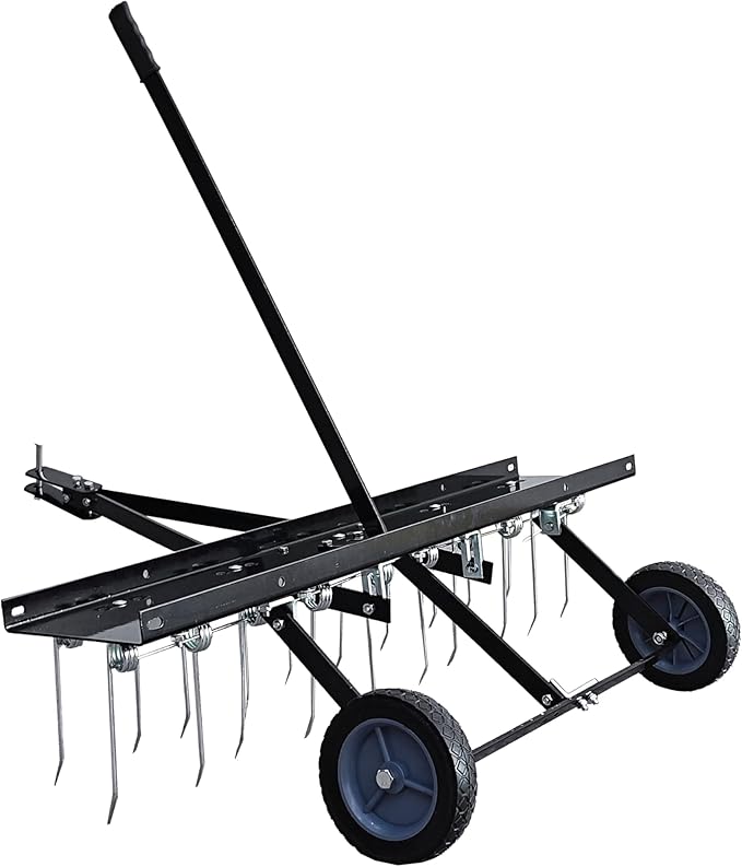 Tow Behind Dethatcher, 40-Inch Tow Lawn Dethatcher with 20 Spring Steel Tines, Lawn Dethatcher Rake Compatible with ATV & Mower, Tow Behind Lawn Rake with Lift Handle for Garden, Farm & Grass