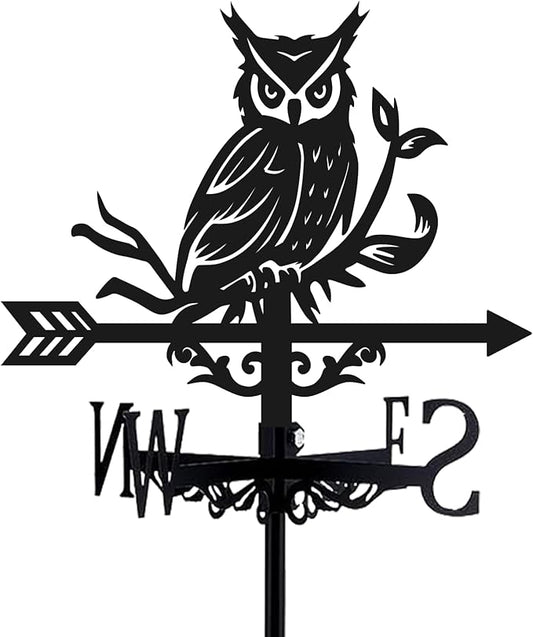 Owl Weathervane Metal Wind Vane Weathercock Garden Decoration Wind Direction Indicator Stake Roof Mount Ornament for Farmhouse Yard Outdoor