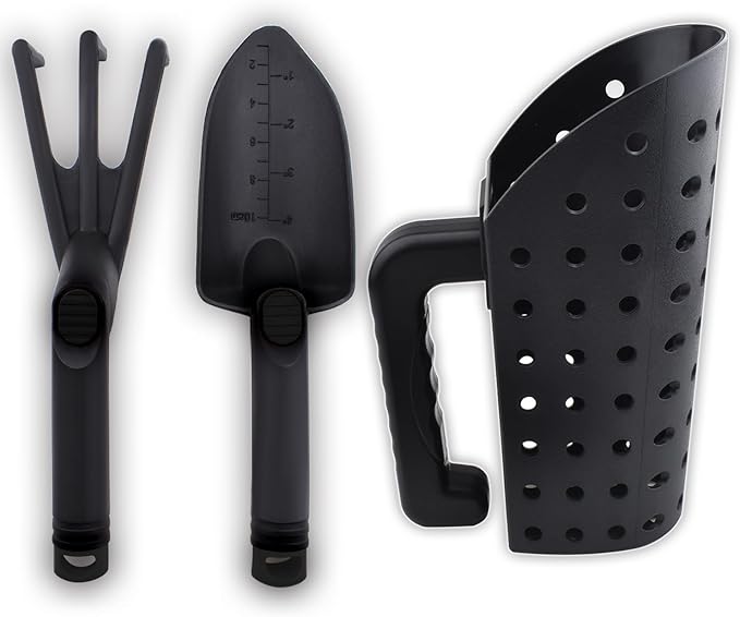 Metal Detector Accessories, Sand Scoop Sand Shovel & Trident Rake Digging Tools for Metal Detecting, Beach Shelling, Sand Sifter at The Beach & More for Kids and Adult (Black)