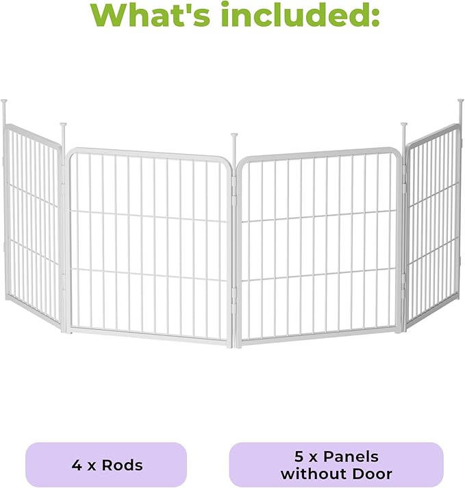 SunsGrove Garden Fence 24 in(H) x 7.4 ft(L) 4 Panels, Heavy Duty Metal Animal Barrier Fence for Dogs, Easy No-Dig Setup, Decorative Dog Fences, White