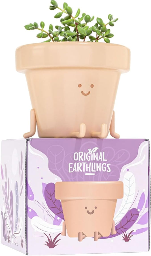 Original Earthlings Legs Out Pot - 4 Inch Cute Plant Pot - Plastic Funny Planter with Drainage, Unique Cactus Plant Lover Gift, Succulent Face Flower Pot, Desk Plant, Table Top Decor, & Home Gifts