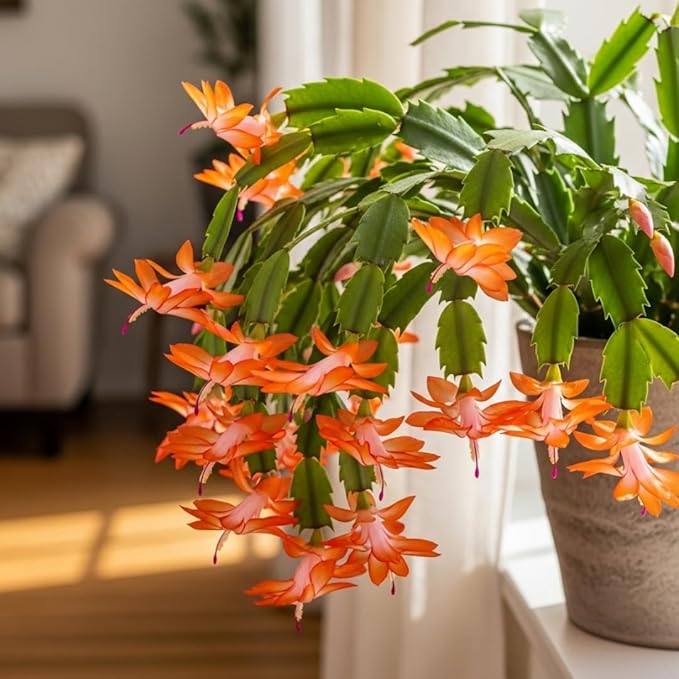 2 Christmas Cactus Plants Live, Starter Holiday Thanksgiving Cactus Plant for Indoor Outdoor Houseplants, Fasle Easter Cactus Plants Like, Cold Hardy, 5-9" in Tall, No Pot (Salmon)