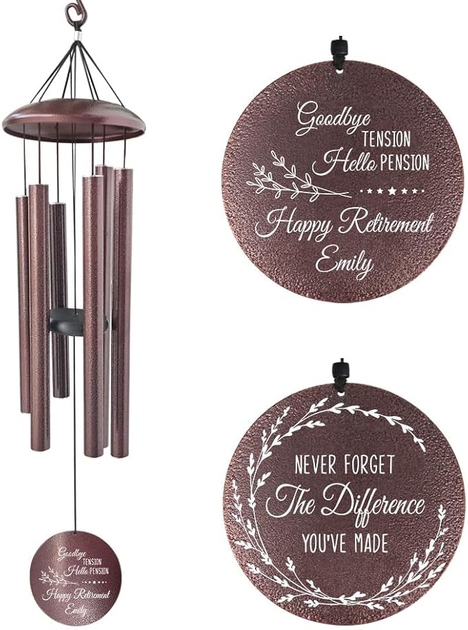Retirement Wind Chimes Personalized, Happy Retirement Gifts for Woman/Man, Teacher/Worker, Custom Metal Wind Chimes for Parents/Older 36inch (Produced in USA)