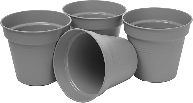 Mintra Home Garden Pots 4pk - Flowers, Herbs, Plants, Indoor, Outdoor, Colorful, Wholesale, Bulk (Grey, 15cm Diameter (5.9in))