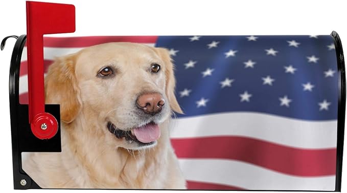 ALAZA Golden Retriever and American Flag Magnetic Mailbox Cover MailWraps Garden Yard Home Decor for Outside Standard Size-18"x 20.8"