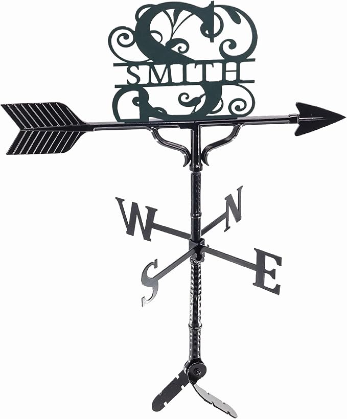 Montague Metal Products - Custom Monogram Weathervane - Metal Name Sign - Outdoor Decor - Roof Mount Included - Cast Metal - Easy to Install