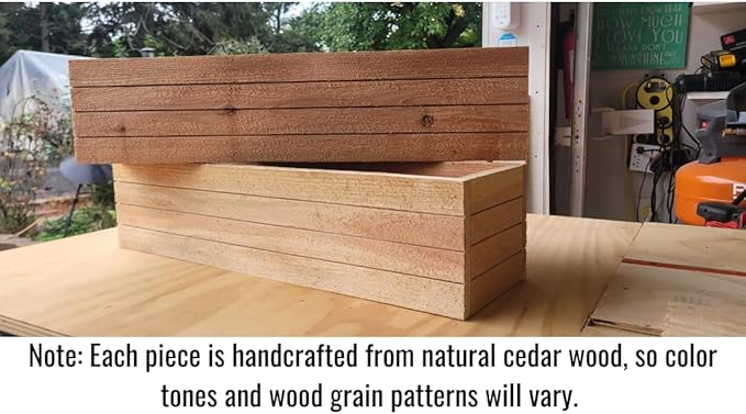 Handmade Cedar Wood Planter Box – Custom Small Indoor Outdoor Window Herb Box with Drainage Hole – Rustic Kitchen, Living Room, or Wedding Decor – Made in USA – Wood Flower or Plant Holder (12")