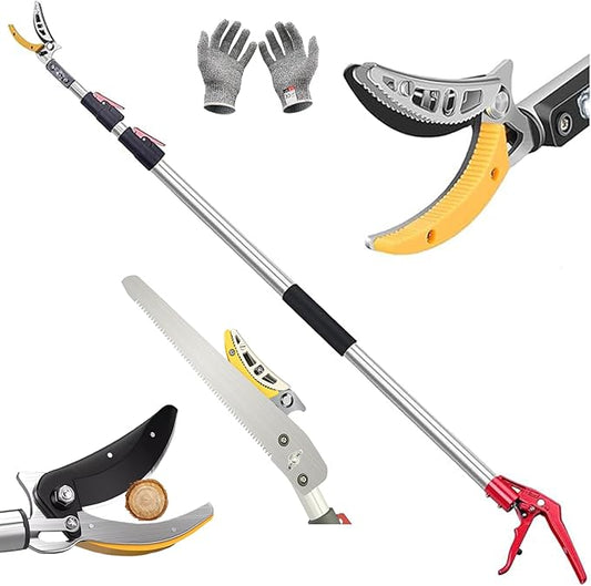 xixi-home Cut and Hold Pruners 4.2-7.2 Ft Long Reach Pole Saw Pruning Shears and Hold Bypass Pruner Extendable Tree Trimmer with Dedicated Serrations Telescoping Fruit Picker