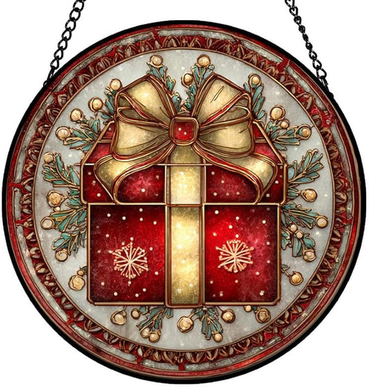 Stained Glass Window Hanging – 7.8 in Panel with Chain， Bathroom Front Door Living Room Garden Holiday Decor， Gift for Mom Wife Lovers