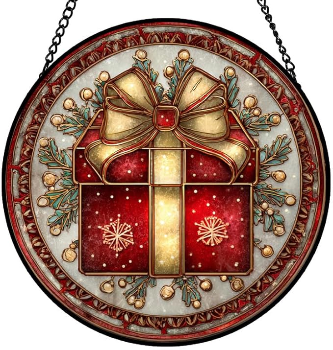 Stained Glass Window Hanging – 11.8 in Panel with Chain， Bathroom Front Door Living Room Garden Holiday Decor， Gift for Mom Wife Lovers