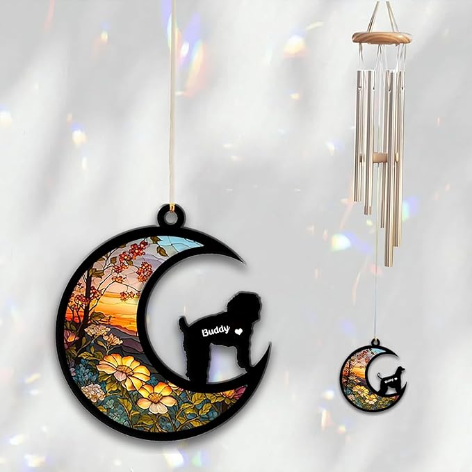 Schnoodle Sun Catcher Wind Chime, Custom Sunflower Suncatcher Dog Memorial Wind Chime, Dog Loss Gift, Dog Sympathy Gift, Pet Loss Suncatcher, Outdoor Garden Decor