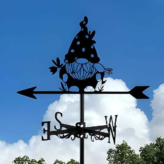 Metal Weather Vane Cat Rooftop Weathervane Black Rust-Proof Wind Direction Indicator for Garden Decor Fence Cottage Farmhouse Roof (Christmas Dwarf)