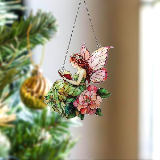 Fairy Ornaments Decor for Christmas Tree - Fairy Gifts for Women Men - Fairy Home Kitchen Nursery Christmas Decorations - 2D Flat Acrylic Ornament Window Hanging