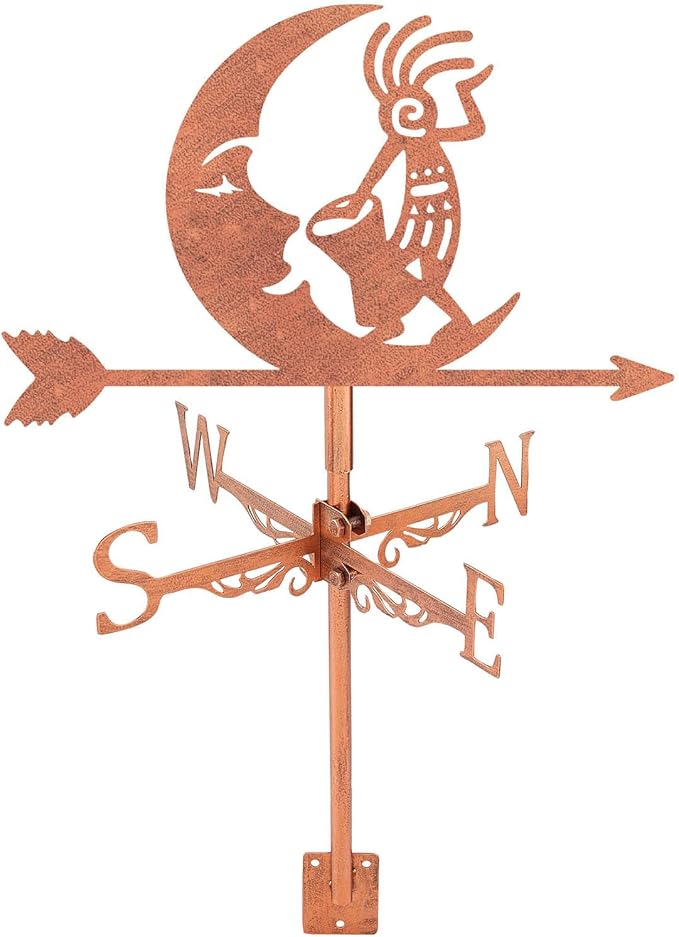 SUPERDANT Kokopelli Weather Vane Moon Wind Vanes for Yard Metal Weathervane Roof Mount for Gardens Outside Reddish Copper Weathervanes Farmhouse Farm Barn Sheds Patio Decorations