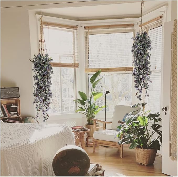 TOCHGREEN 3pcs Artificial Hanging Plants-3.6ft Fake Ivy Vine Purple Fake Ivy Leaves Faux Hanging Scindapsus Vine for Wall House Room Party Garden Indoor Outdoor Decoration