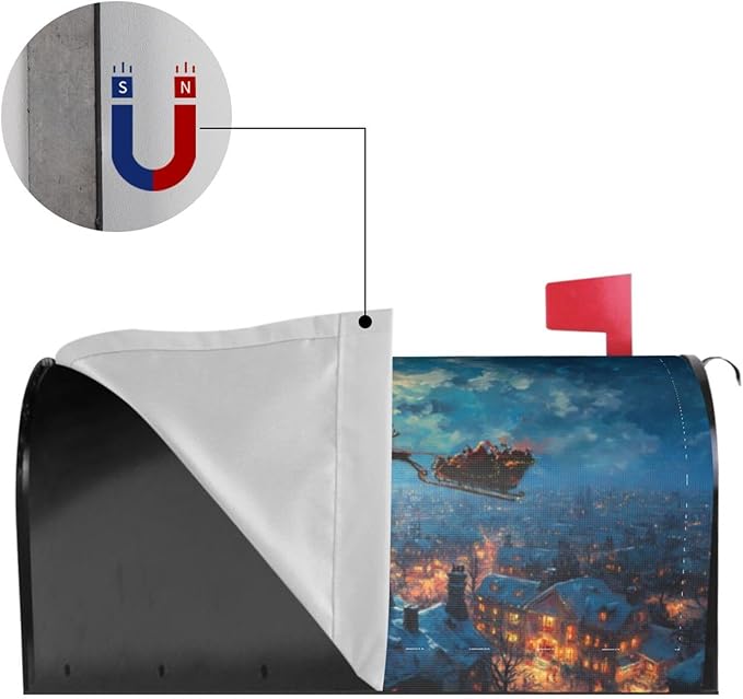 Winter Christmas Santa Sleigh Mailbox Covers Magnetic Letterbox Covers 21x18 Inch for Garden Outdoor Decoration