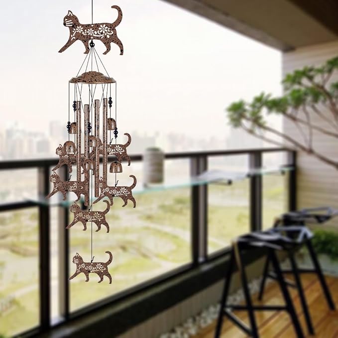 Cats Wind Chimes for Garden,Home,Balcony,Yard,Outdoor Decor, Cat Wind Bell, Memorial Wind Chimes, Cat Decoration, Wind Catcher, Blessing Wind Chime for Mom,Grandma,Family,Women,Friend