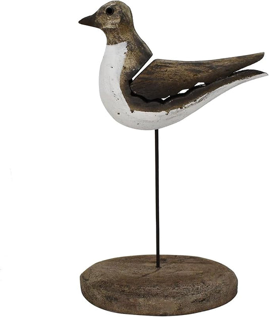Aecipl Wooden Sea Bird Statue Seagull On Stand Decor Nautical Coastal Birds Sculpture Indoor Outdoor Animal Figurine Beach Themed Decoration Rustic Home Art for Bedroom Garden (C)